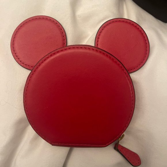 Authentic Disney x Coach Mickey Motif Coin Case Wallet Purse Leather - Picture 1 of 3